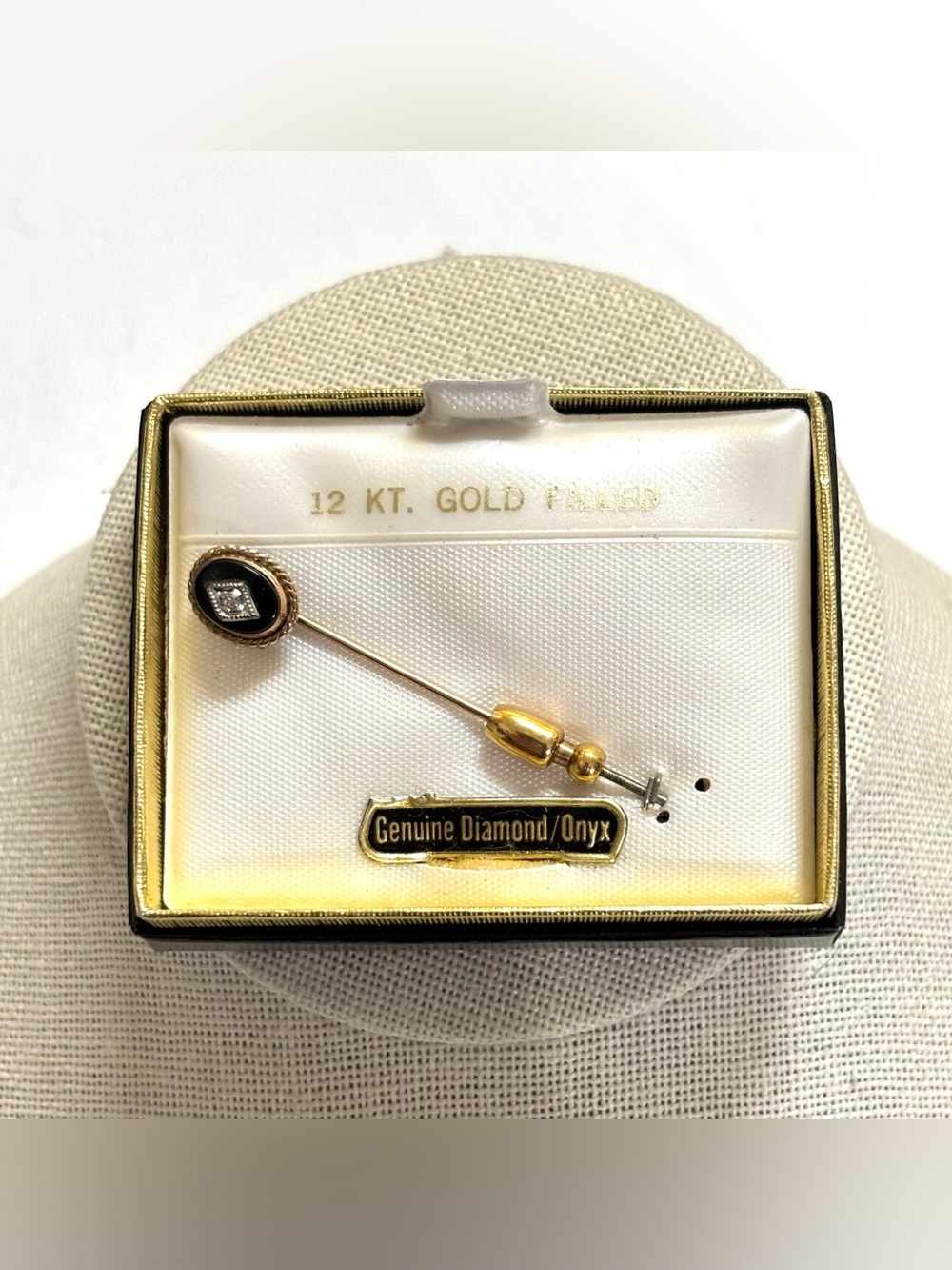 Vintage 12k Gold-filled Diamond Black Onyx Stick Pin